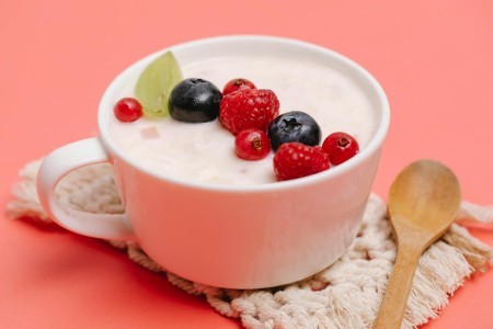 Strawberry Mousse in a mug with fresh fruit